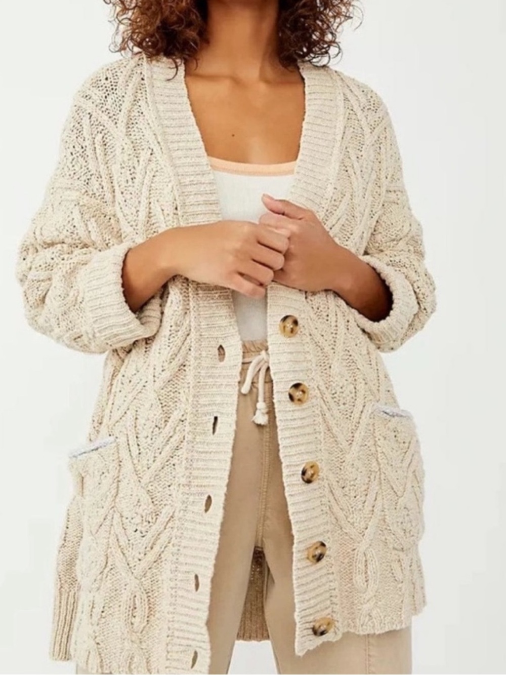 Free People Montana Cable Knit Button-Front Cardigan Sweater XS